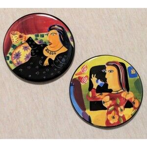 Mary Naylor Designs Handpainted Coasters Set Of 2 Ceramic Top Cork Bottom